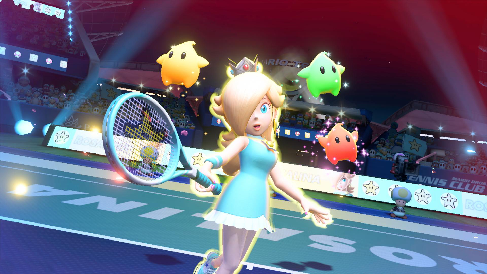 Rosalina with a few lumas around her prepairing for a special shot