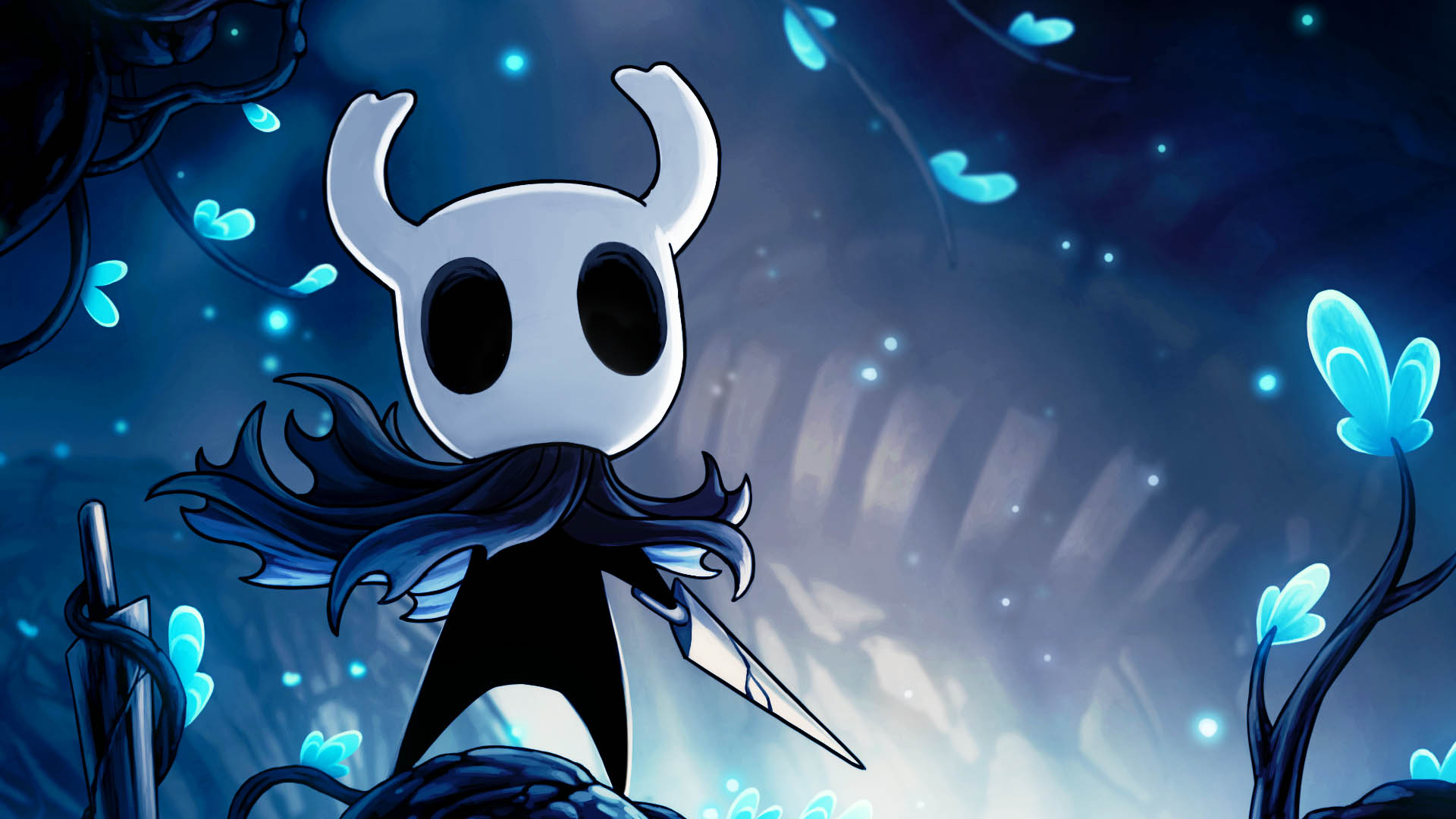 The knight from hollow knight in promo art