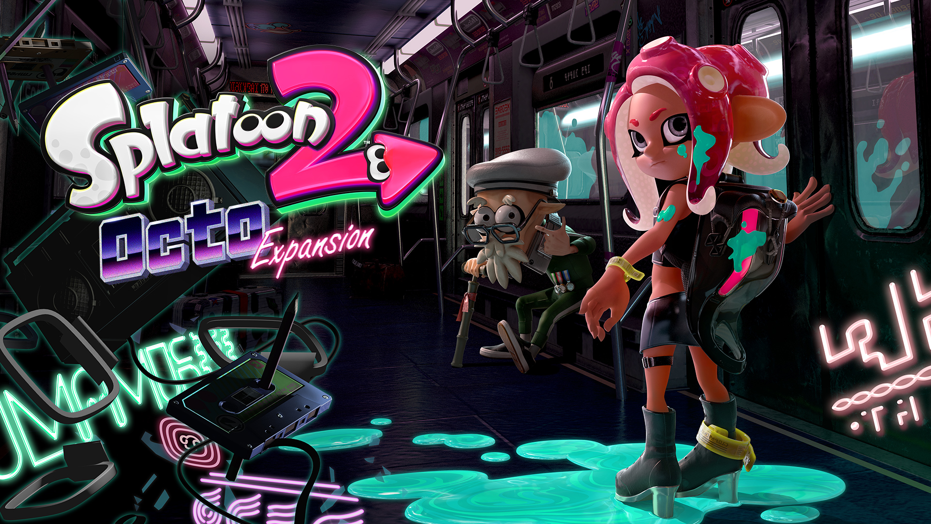 Agent 8, the protagonist of the Octo Expansion, next to Captain Cuddlefish in the traincar.